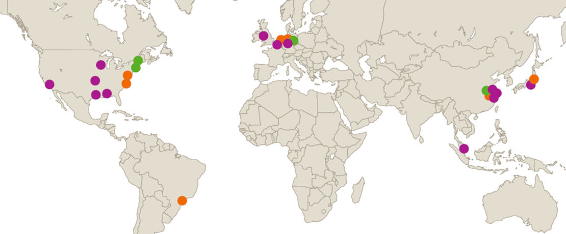 worldmap with all production sites from Crosslinkers